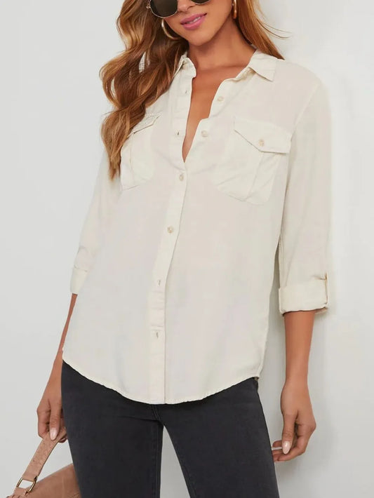 Button Up Collared Neck Denim Top