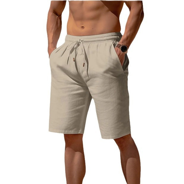 Summer Drawstring Shorts Elastic Waist Straight Pants Beach Breathable Shorts For Men Clothing