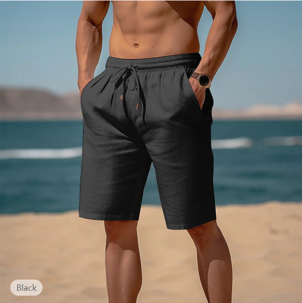 Summer Drawstring Shorts Elastic Waist Straight Pants Beach Breathable Shorts For Men Clothing