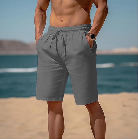 Summer Drawstring Shorts Elastic Waist Straight Pants Beach Breathable Shorts For Men Clothing