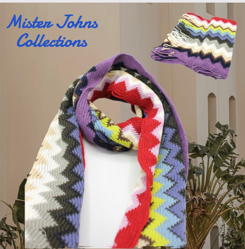 Stunning Multi coloured curvy stripes Unisex Scarves in Various striped Colours